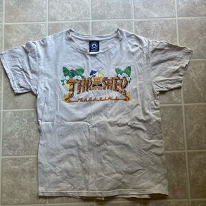 Khaki Tan Thrasher Tiki-Themed Tee - Unique Skateboard Streetwear T-Shirt